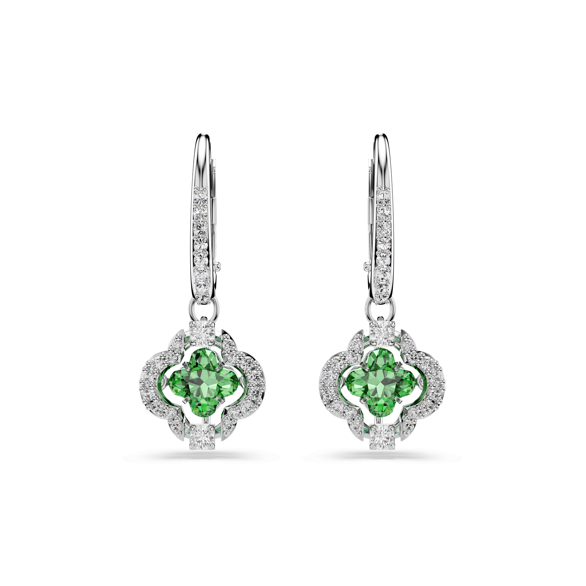 Una Angelic drop earrings, Mixed cuts, Green, Rhodium plated