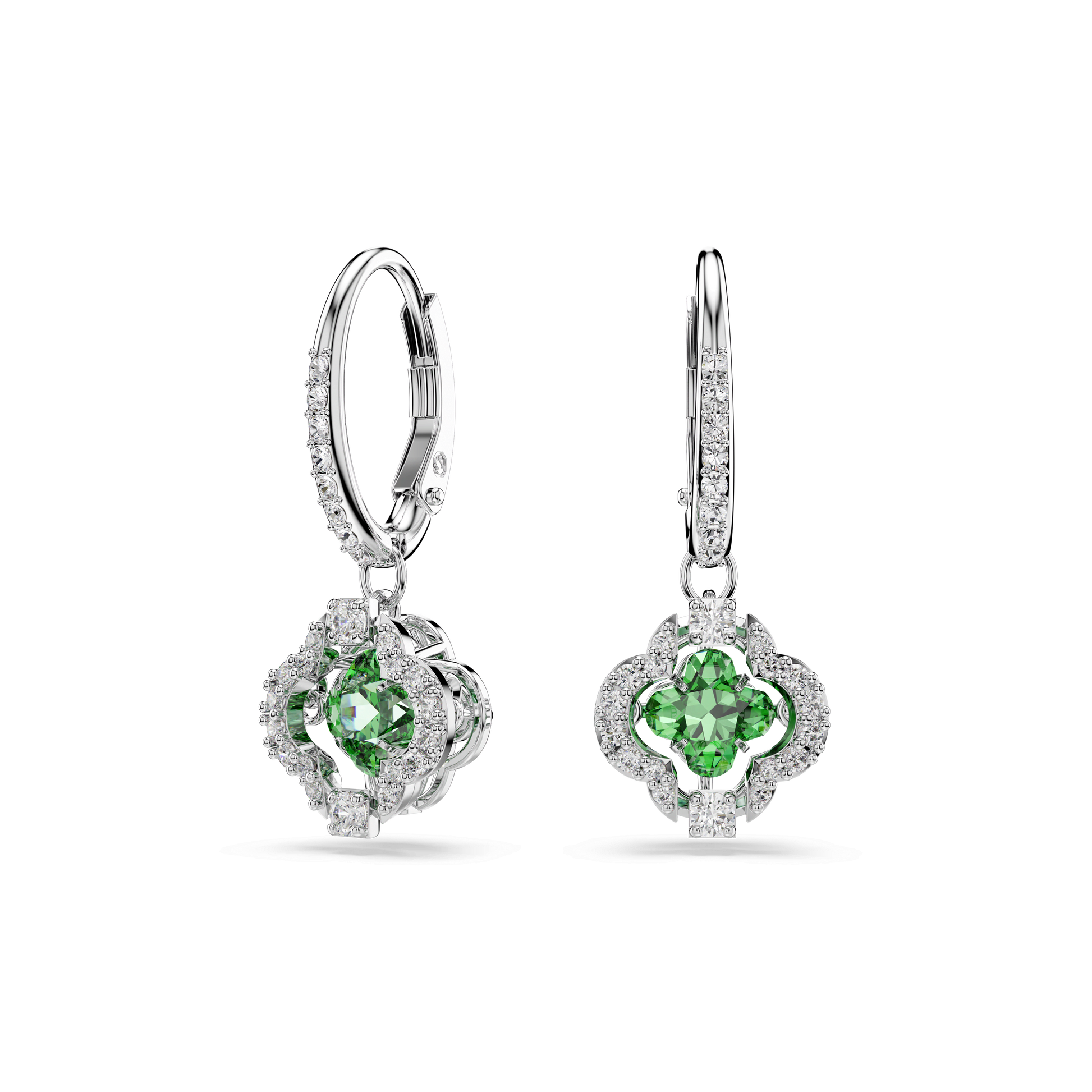 Una Angelic drop earrings, Mixed cuts, Green, Rhodium plated