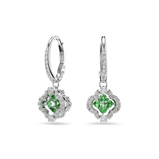 Una Angelic drop earrings, Mixed cuts, Green, Rhodium plated