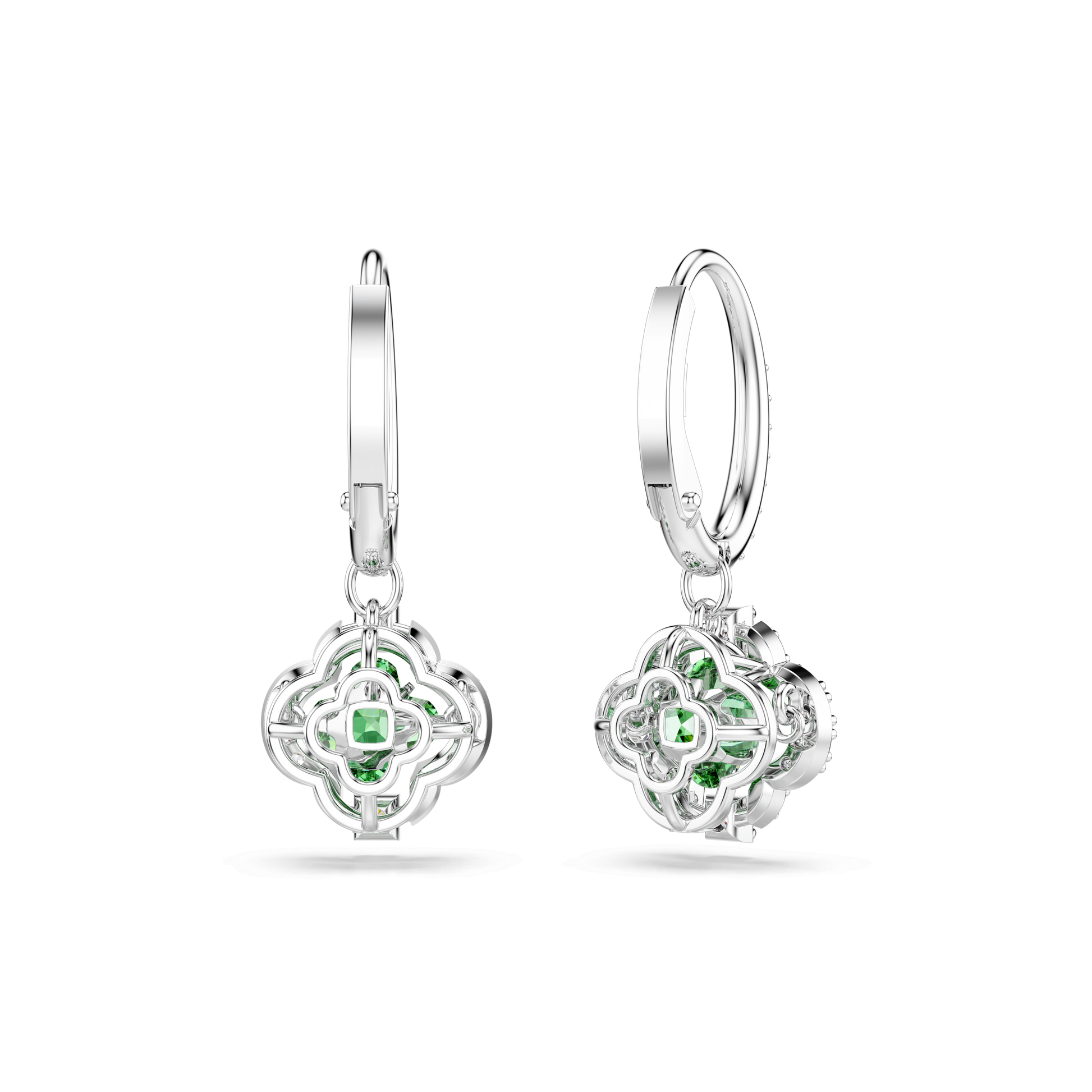 Una Angelic drop earrings, Mixed cuts, Green, Rhodium plated