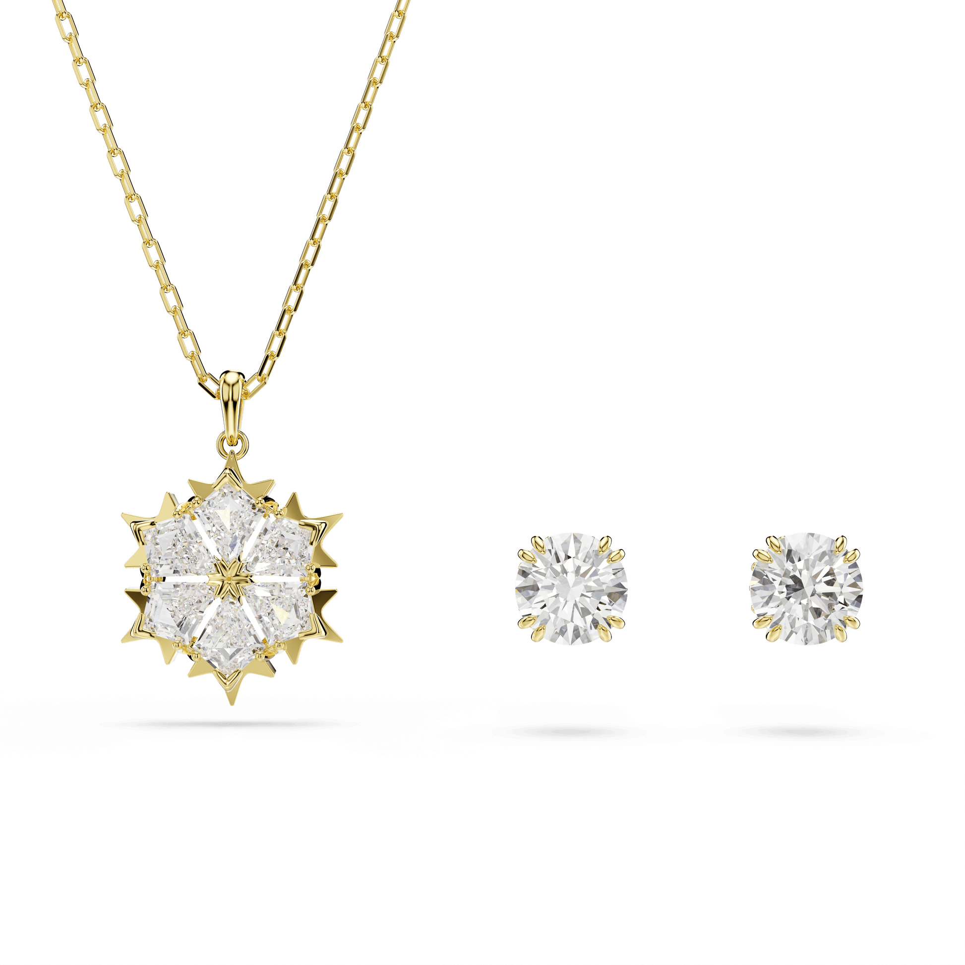 Magic set, Set (2), Mixed cuts, Snowflake, White, 18K gold finish