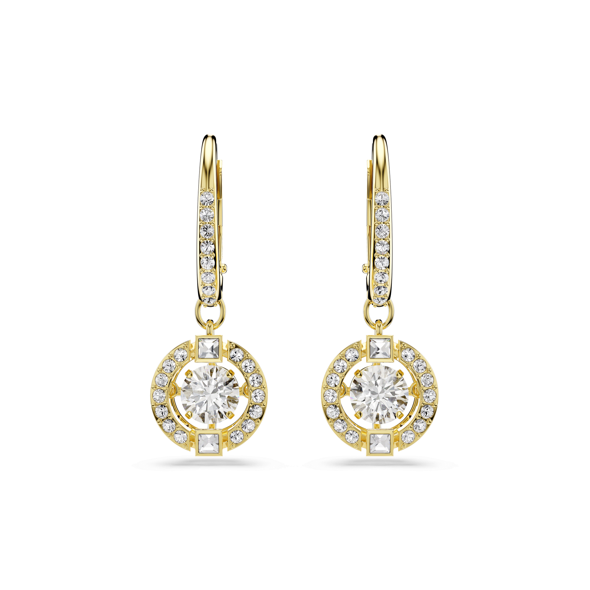 Una Angelic drop earrings, Round cut, White, 18K gold finish