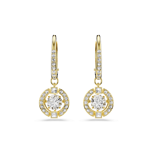 Una Angelic drop earrings, Round cut, White, 18K gold finish