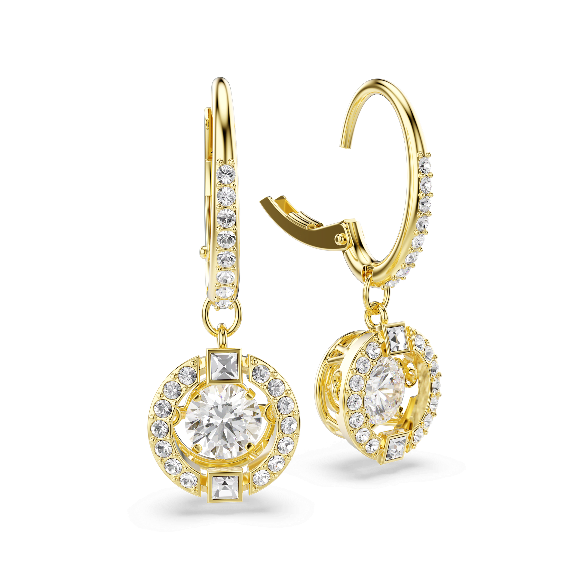 Una Angelic drop earrings, Round cut, White, 18K gold finish