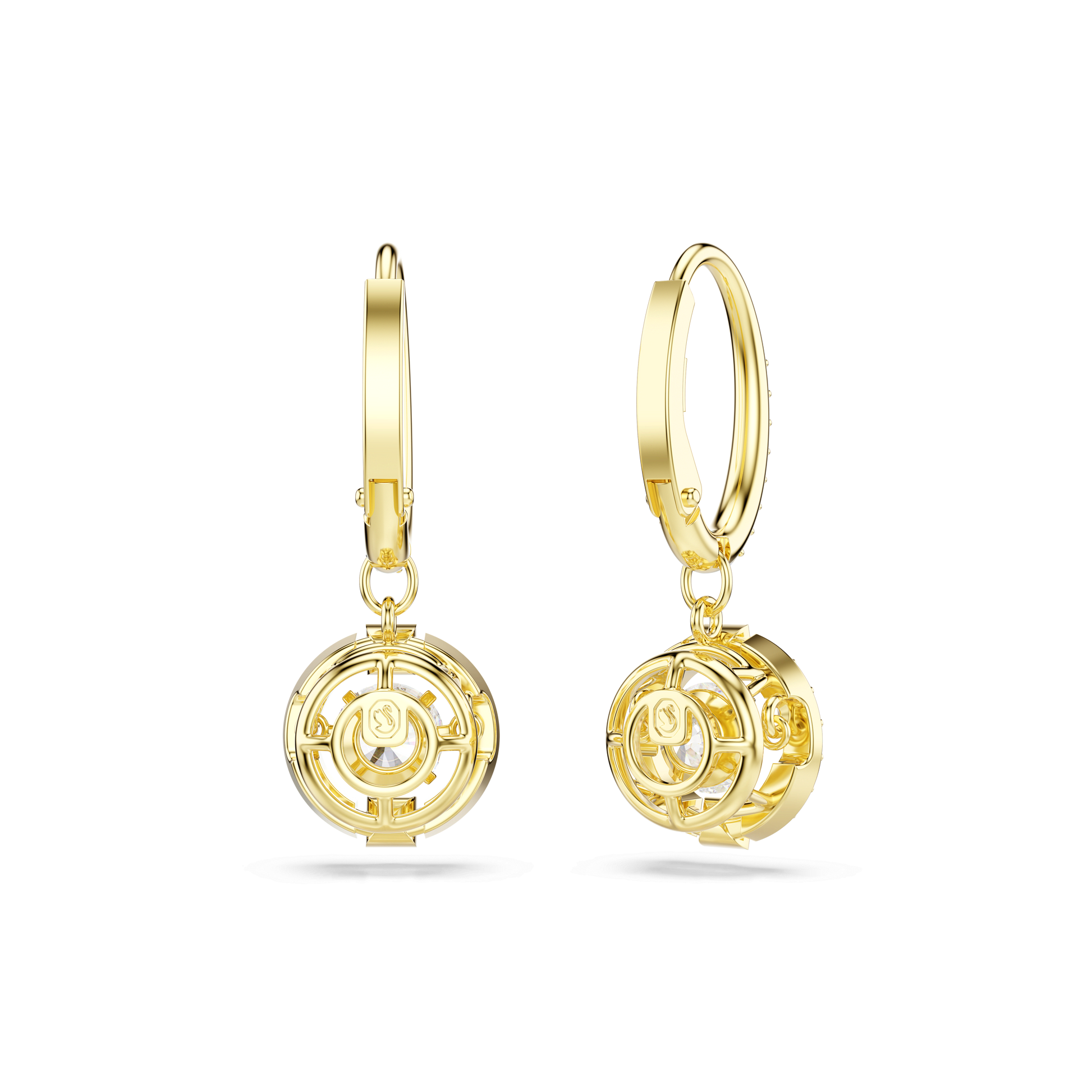 Una Angelic drop earrings, Round cut, White, 18K gold finish