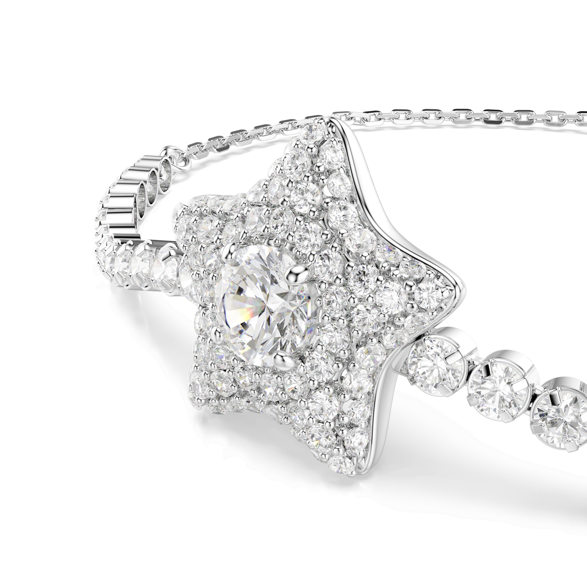 Sublima bracelet, Round cut, Star, White, Rhodium plated