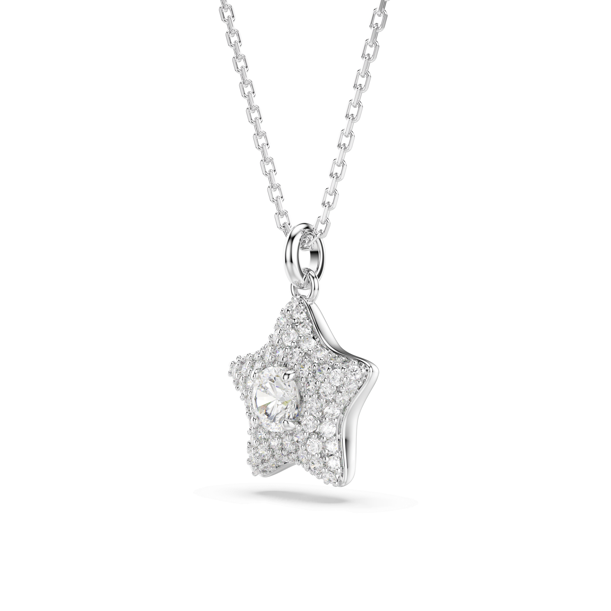 Sublima pendant, Round cut, Star, White, Rhodium plated