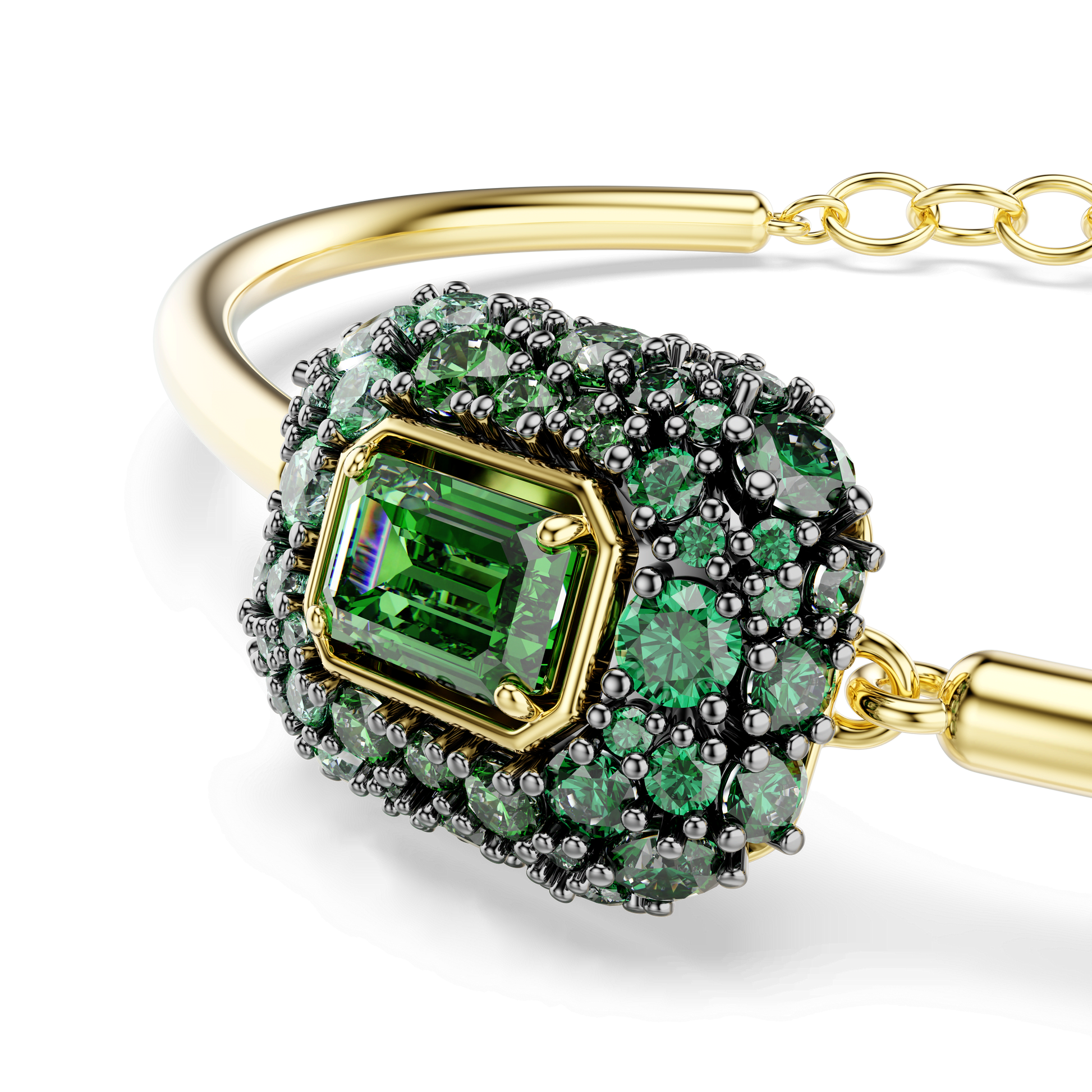 Sublima bangle, Octagon cut, Green, 18K gold finish