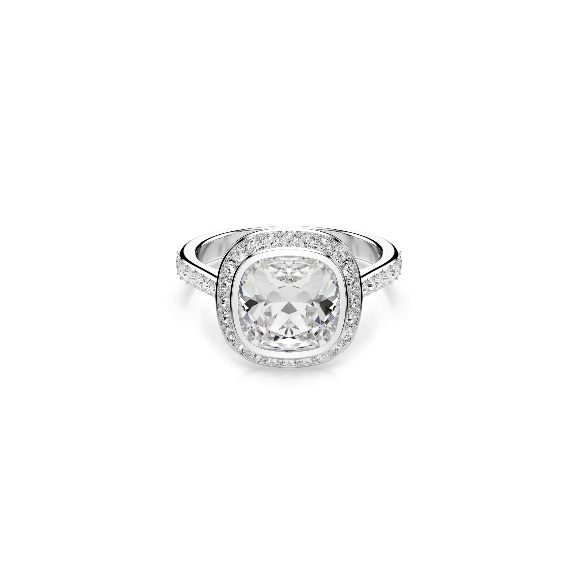 Una Angelic halo ring, Cushion cut, White, Rhodium plated