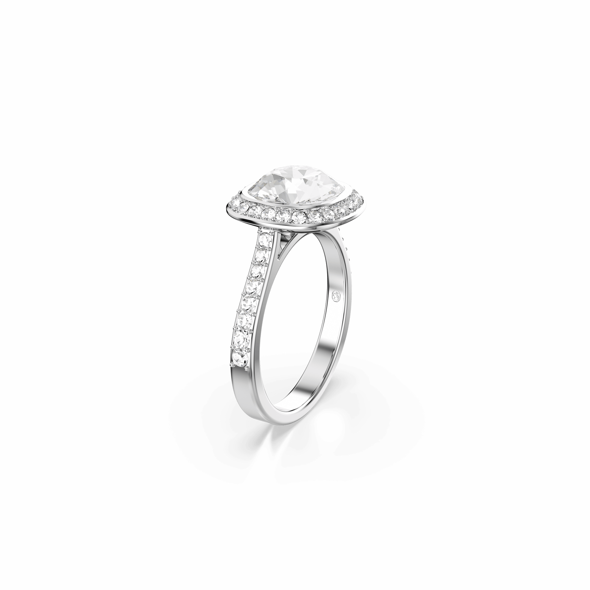 Una Angelic halo ring, Cushion cut, White, Rhodium plated