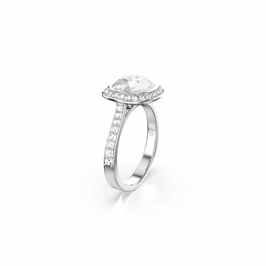 Una Angelic halo ring, Cushion cut, White, Rhodium plated
