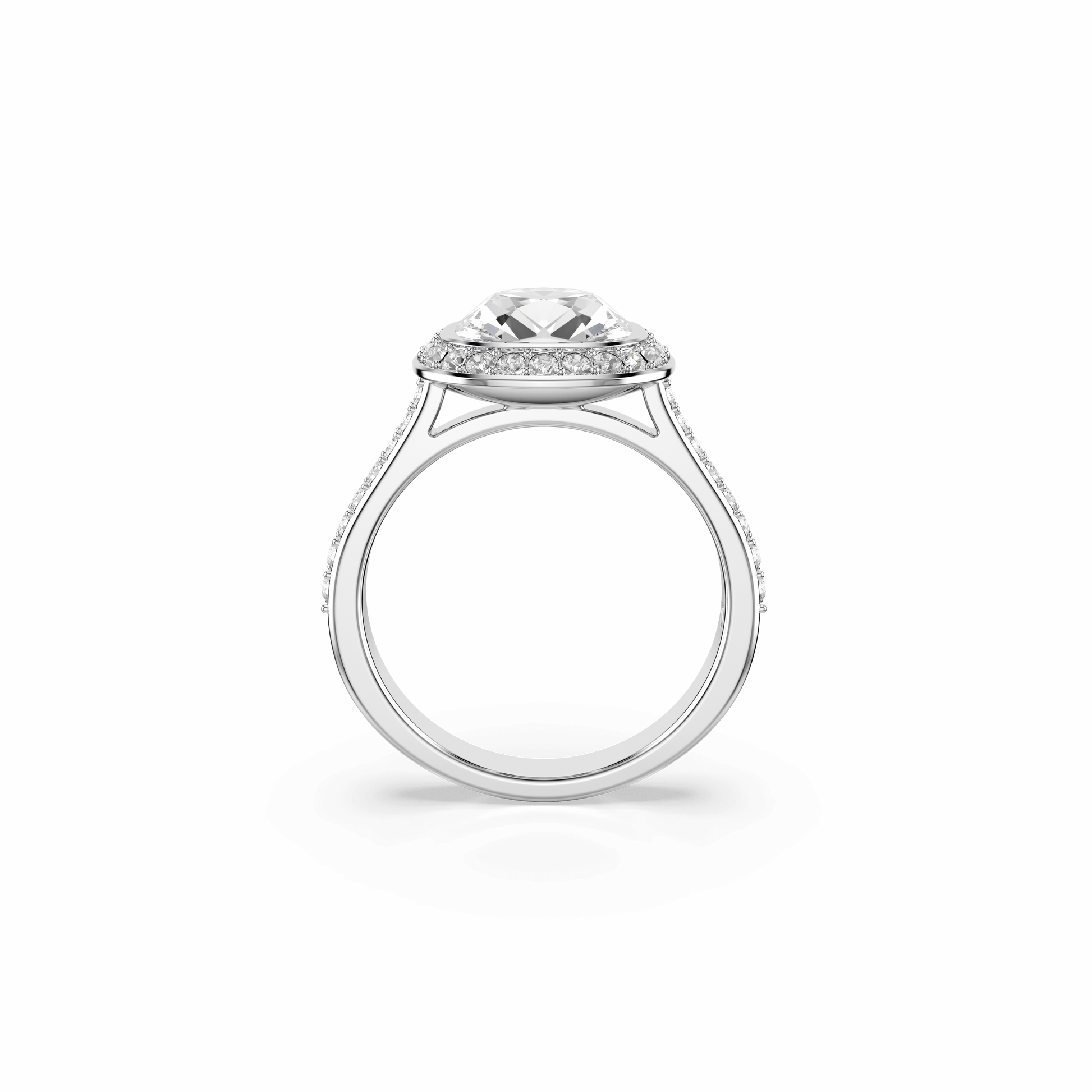 Una Angelic halo ring, Cushion cut, White, Rhodium plated