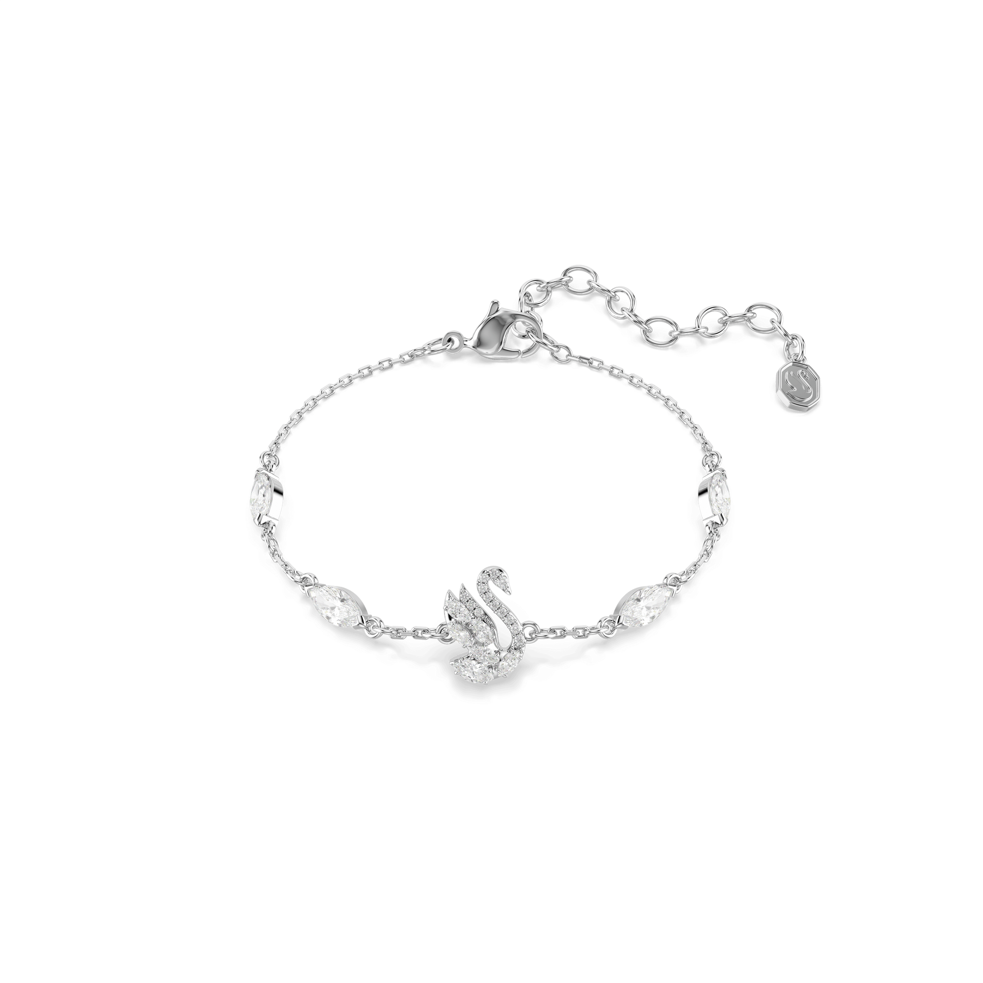 Swan bracelet, Mixed cuts, Swan, White, Rhodium plated