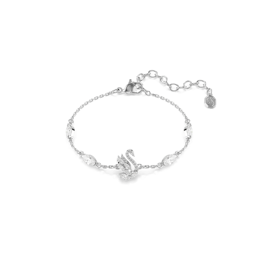 Swan bracelet, Mixed cuts, Swan, White, Rhodium plated