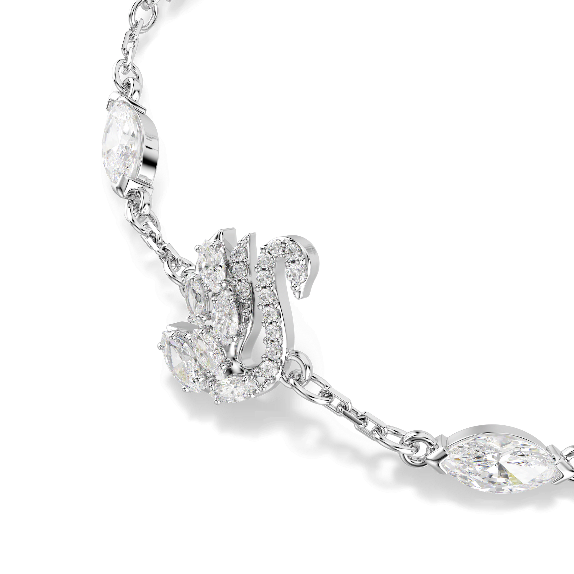 Swan bracelet, Mixed cuts, Swan, White, Rhodium plated
