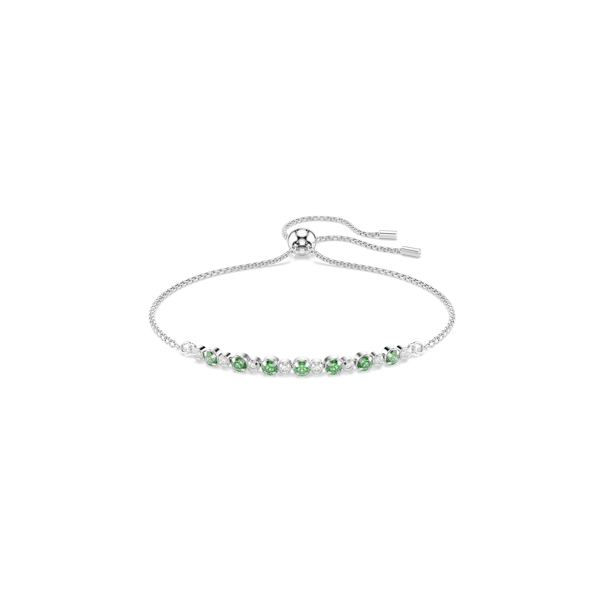 Matrix bracelet, Round cut, Green, Rhodium plated