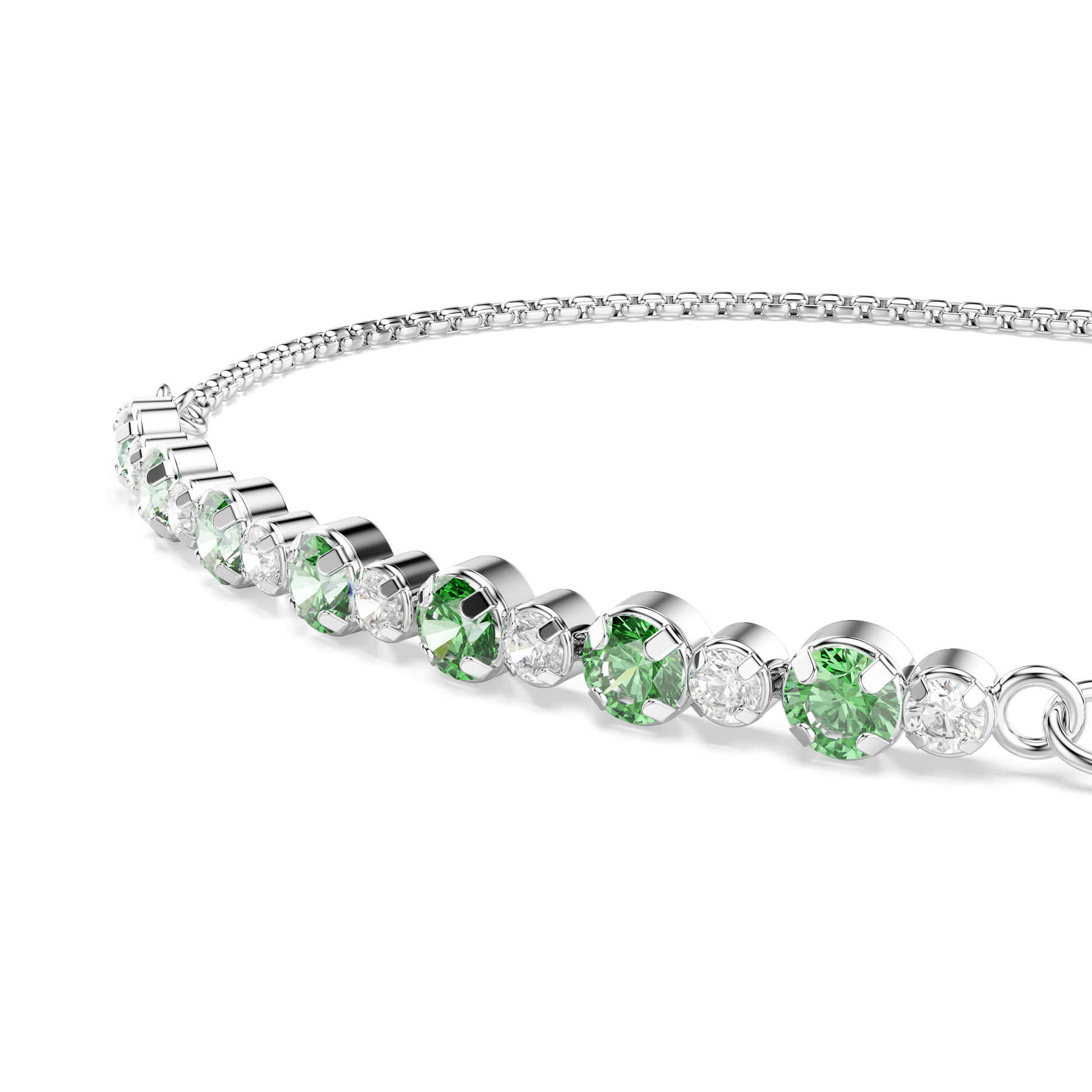 Matrix bracelet, Round cut, Green, Rhodium plated