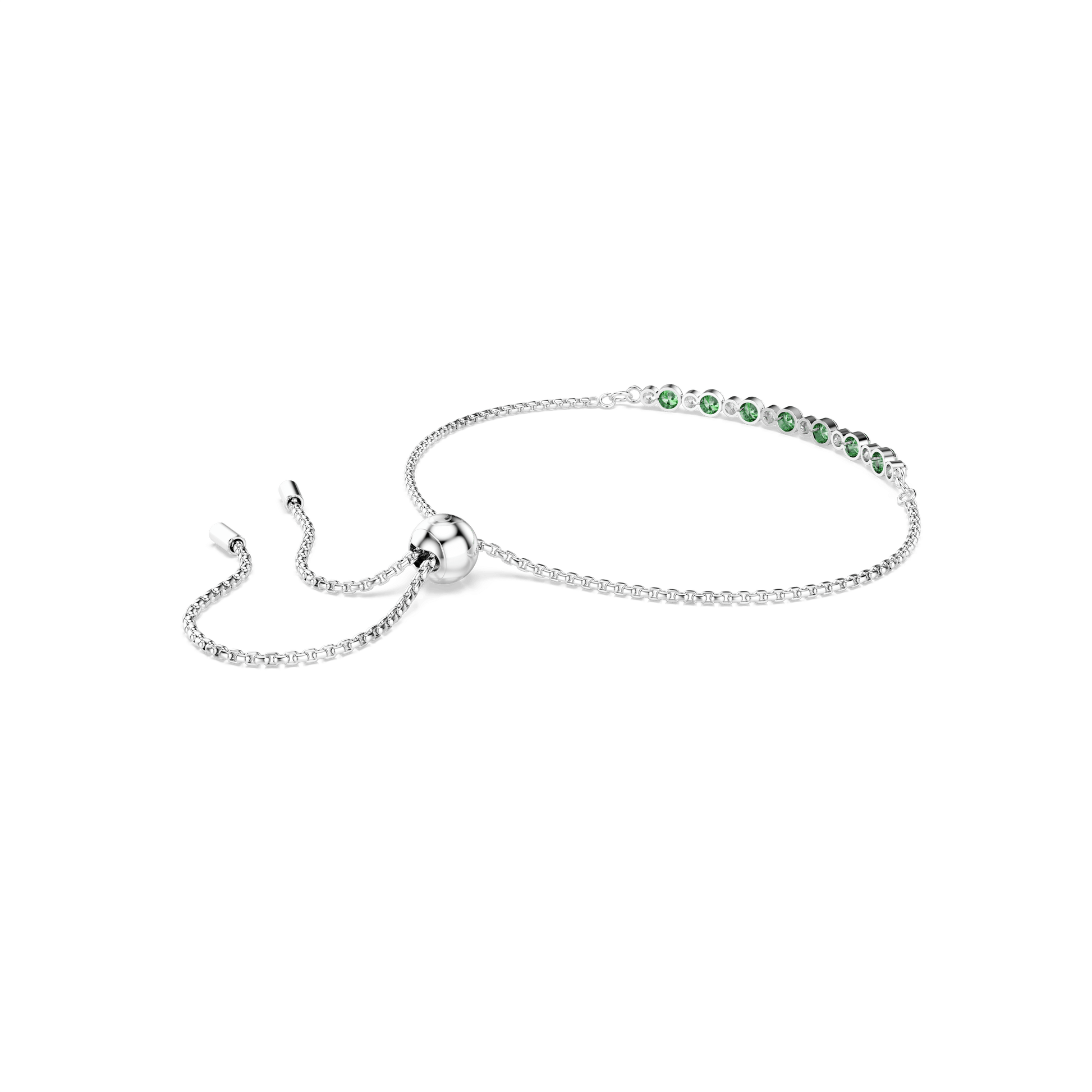 Matrix bracelet, Round cut, Green, Rhodium plated
