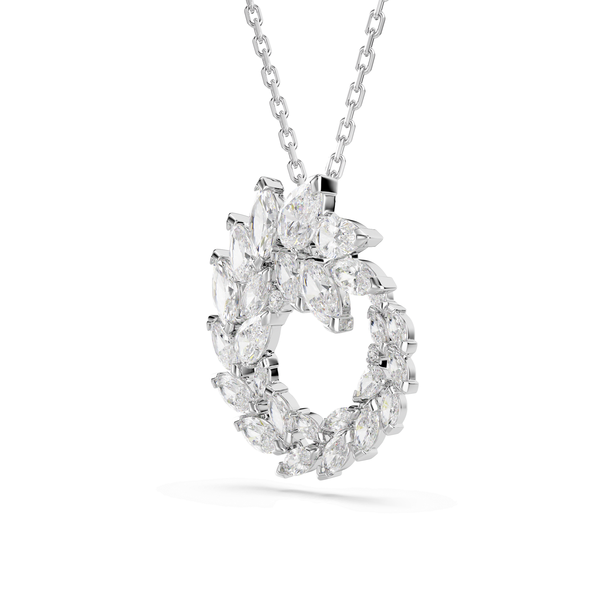 Mesmera pendant, Marquise cut, White, Rhodium plated