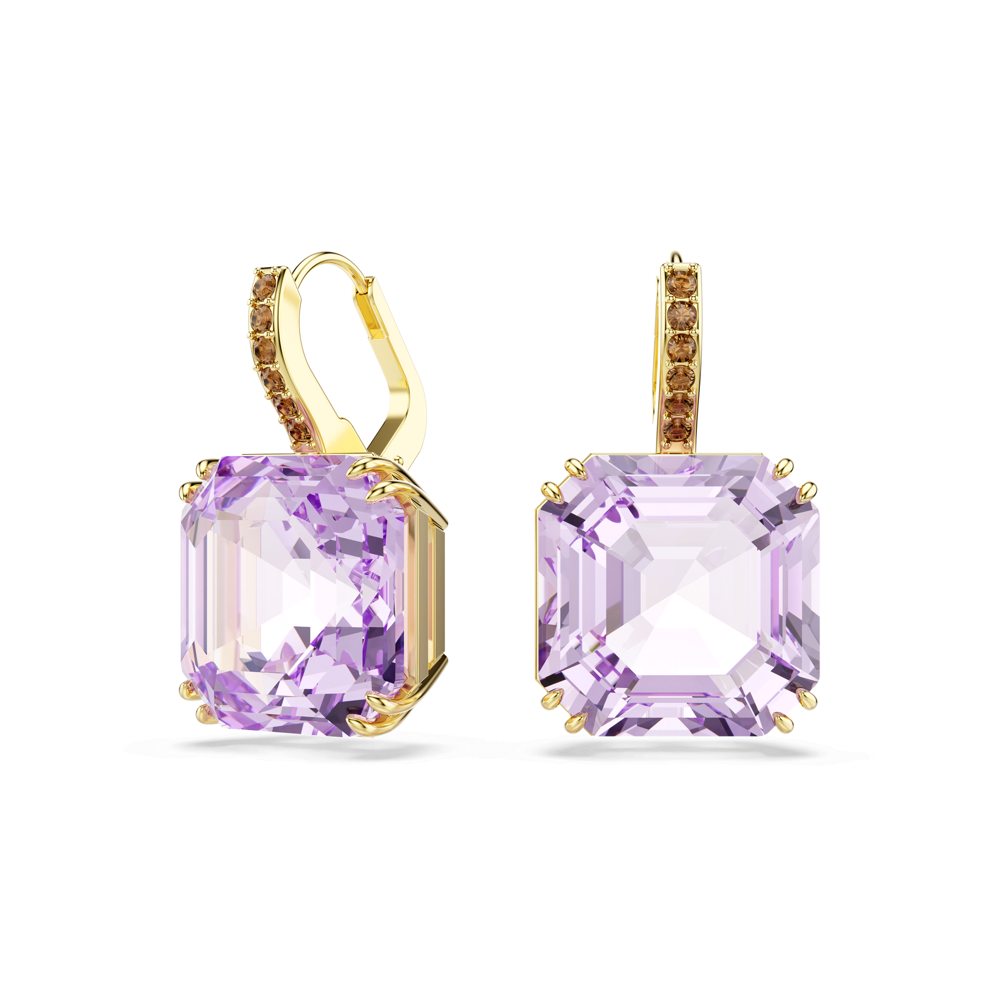 Millenia drop earrings, Square cut, Purple, 18K gold finish