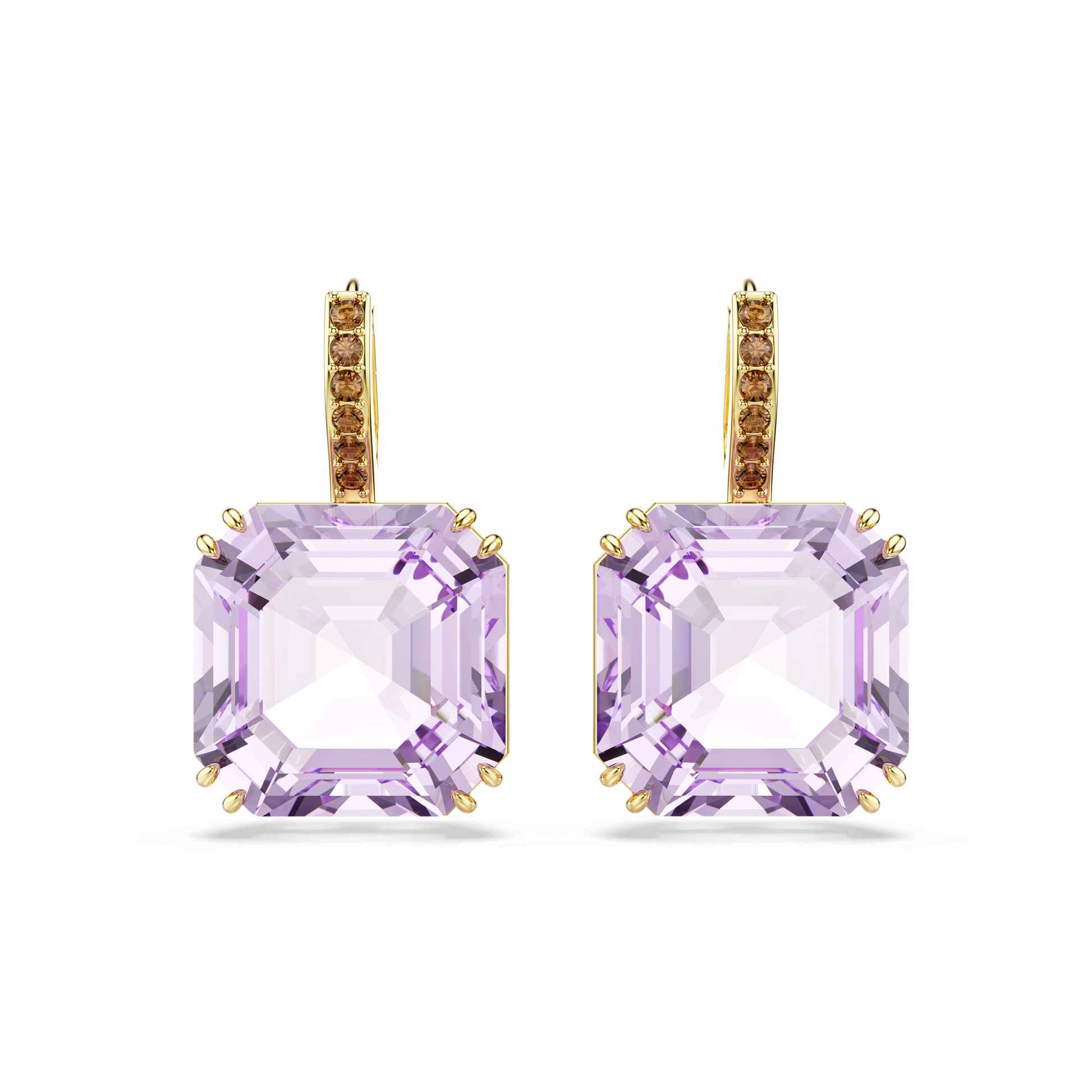 Millenia drop earrings, Square cut, Purple, 18K gold finish