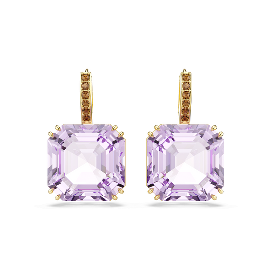 Millenia drop earrings, Square cut, Purple, 18K gold finish