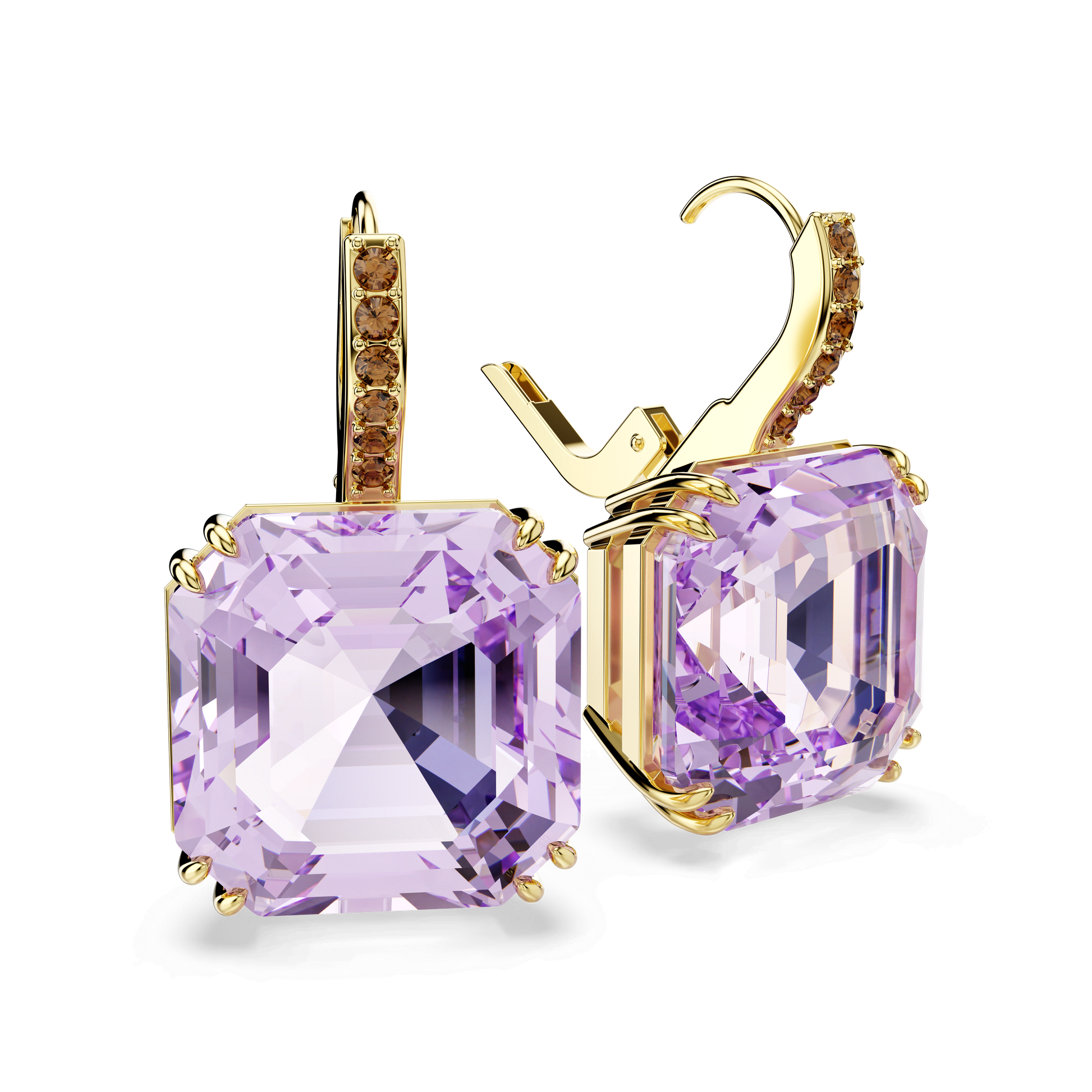 Millenia drop earrings, Square cut, Purple, 18K gold finish