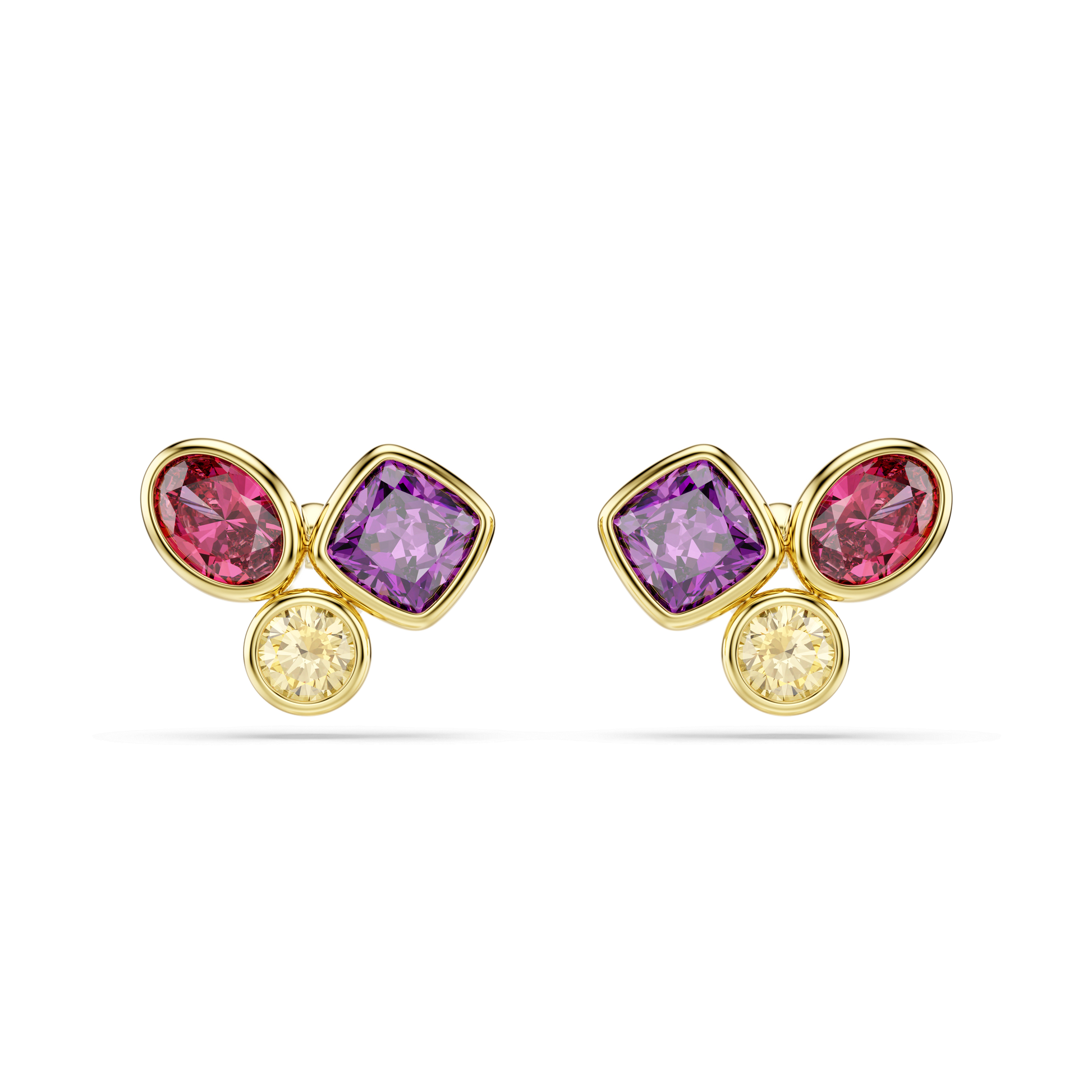 Imber stud earrings, Mixed cuts, Multicolored, 18K gold finish