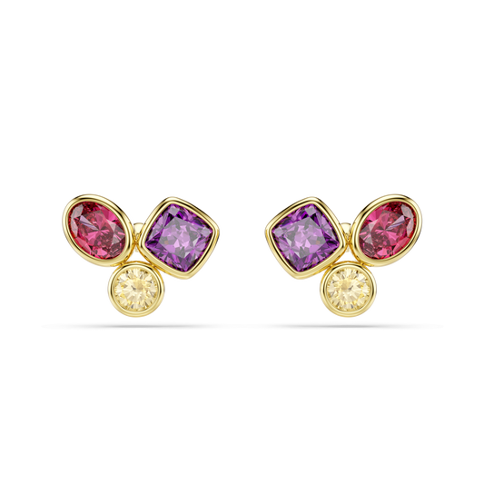 Imber stud earrings, Mixed cuts, Multicolored, 18K gold finish