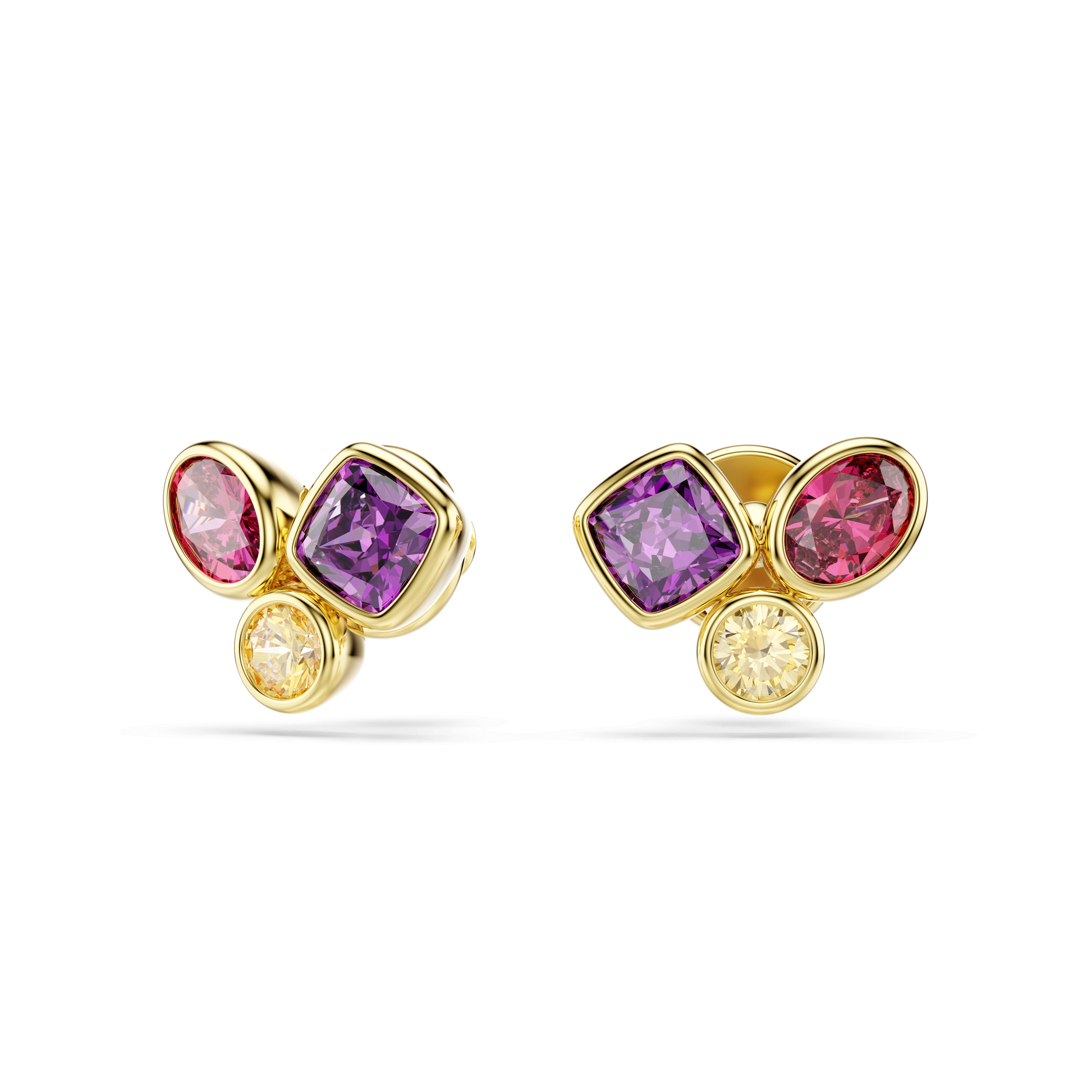 Imber stud earrings, Mixed cuts, Multicolored, 18K gold finish