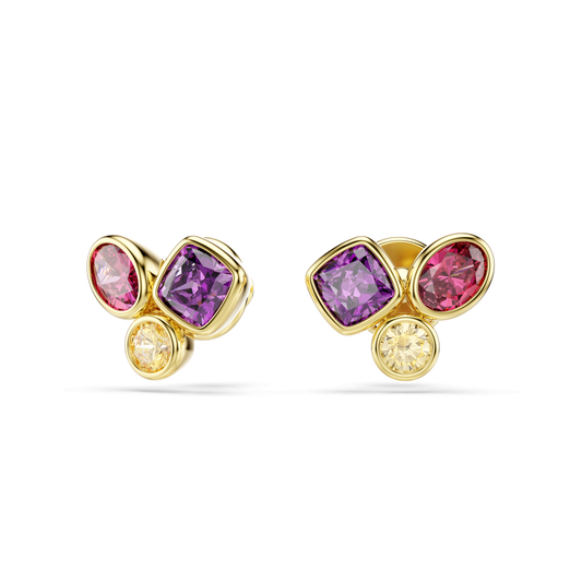 Imber stud earrings, Mixed cuts, Multicolored, 18K gold finish