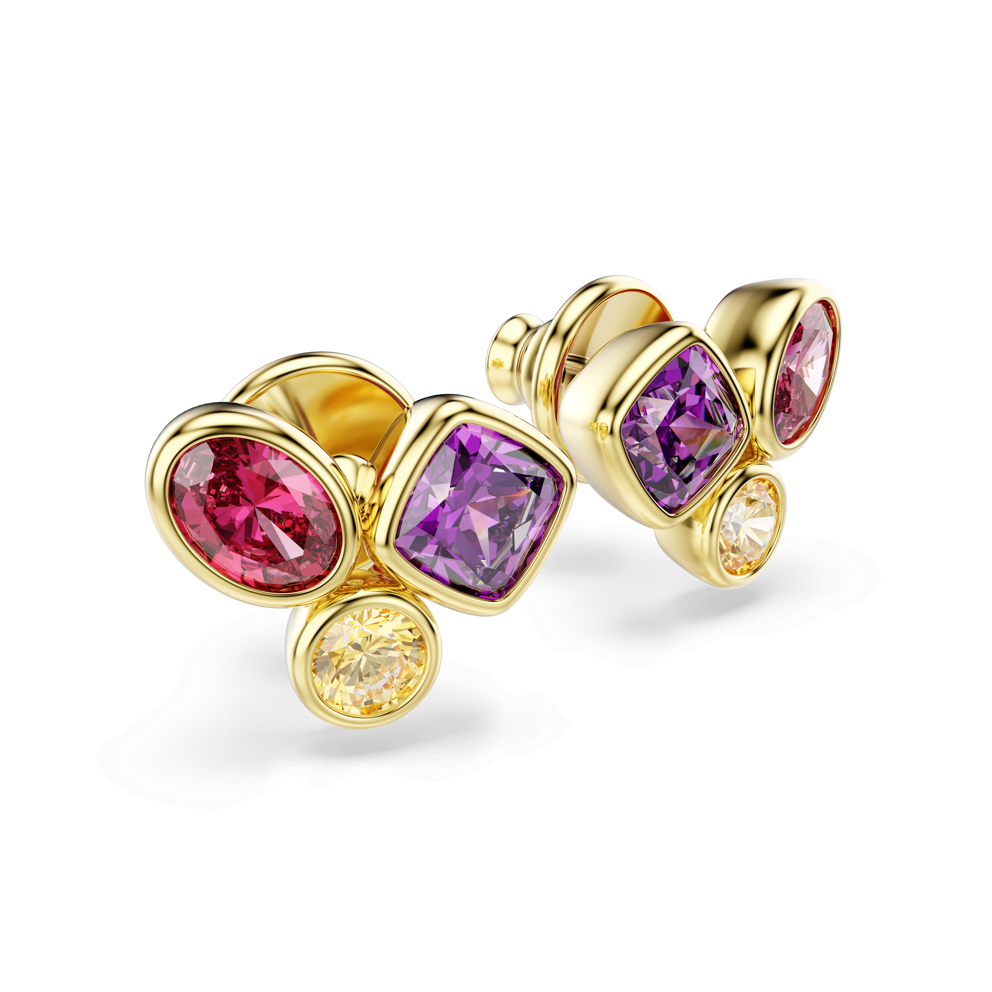 Imber stud earrings, Mixed cuts, Multicolored, 18K gold finish