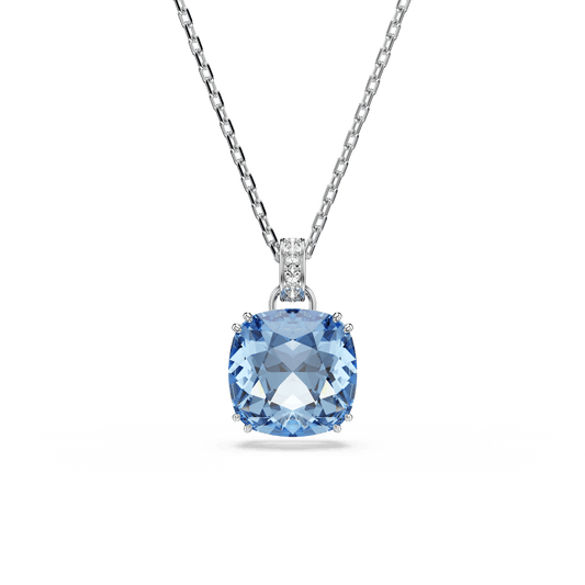 Millenia pendant, Cushion cut, Blue, Rhodium plated