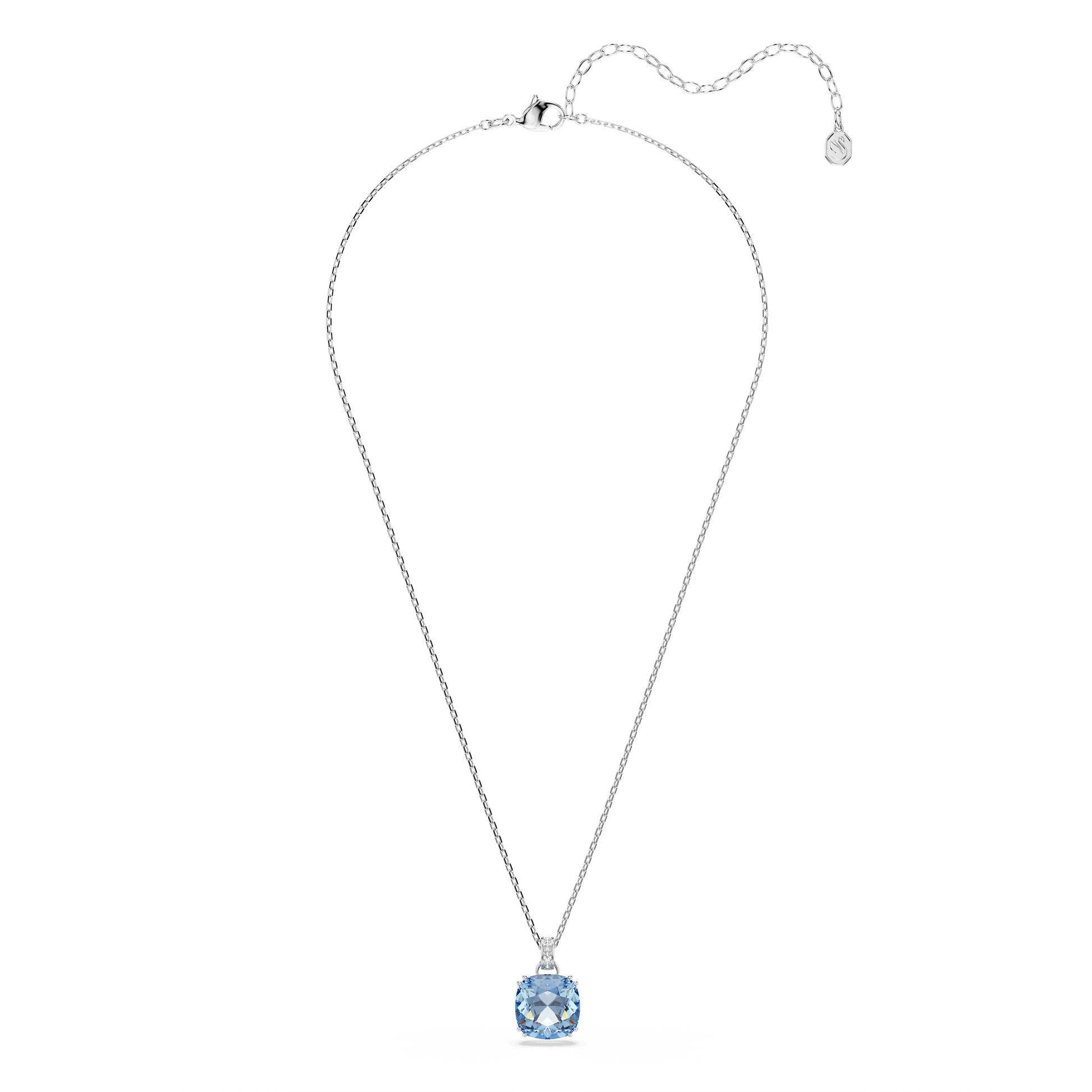 Millenia pendant, Cushion cut, Blue, Rhodium plated