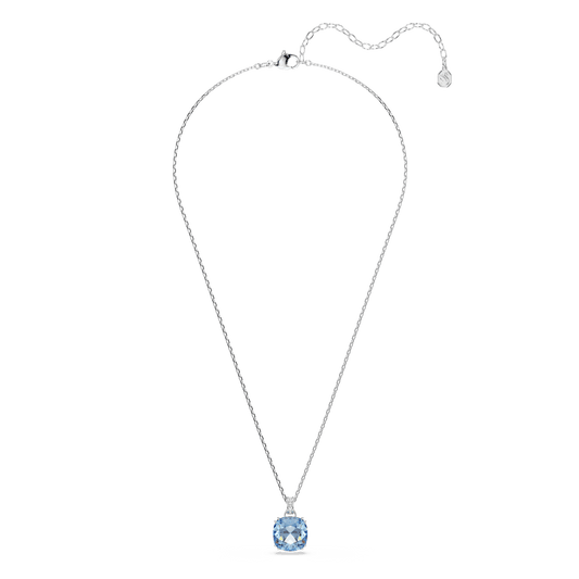 Millenia pendant, Cushion cut, Blue, Rhodium plated