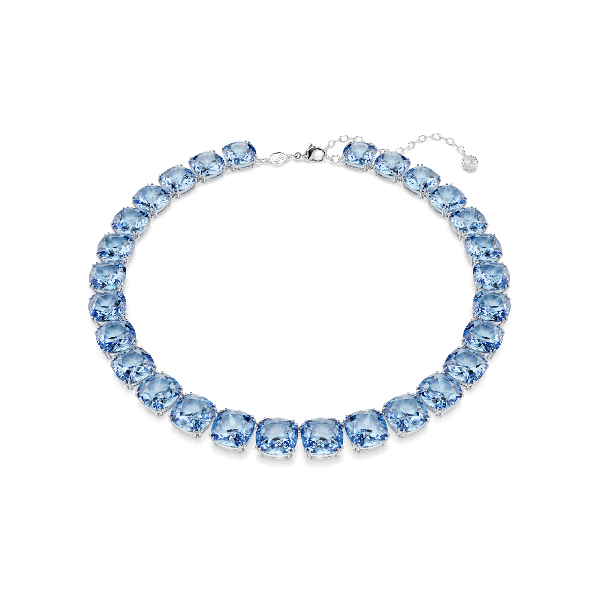 Millenia necklace, Cushion cut, Blue, Rhodium plated