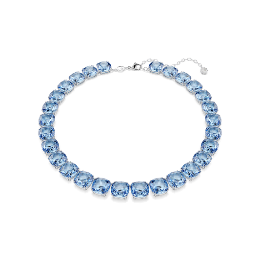 Millenia necklace, Cushion cut, Blue, Rhodium plated