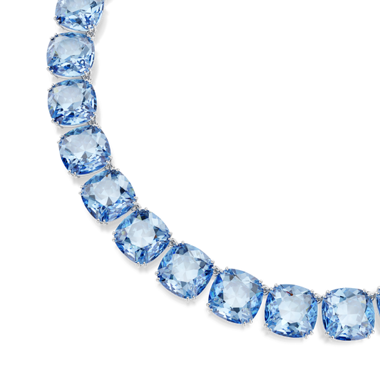 Millenia necklace, Cushion cut, Blue, Rhodium plated