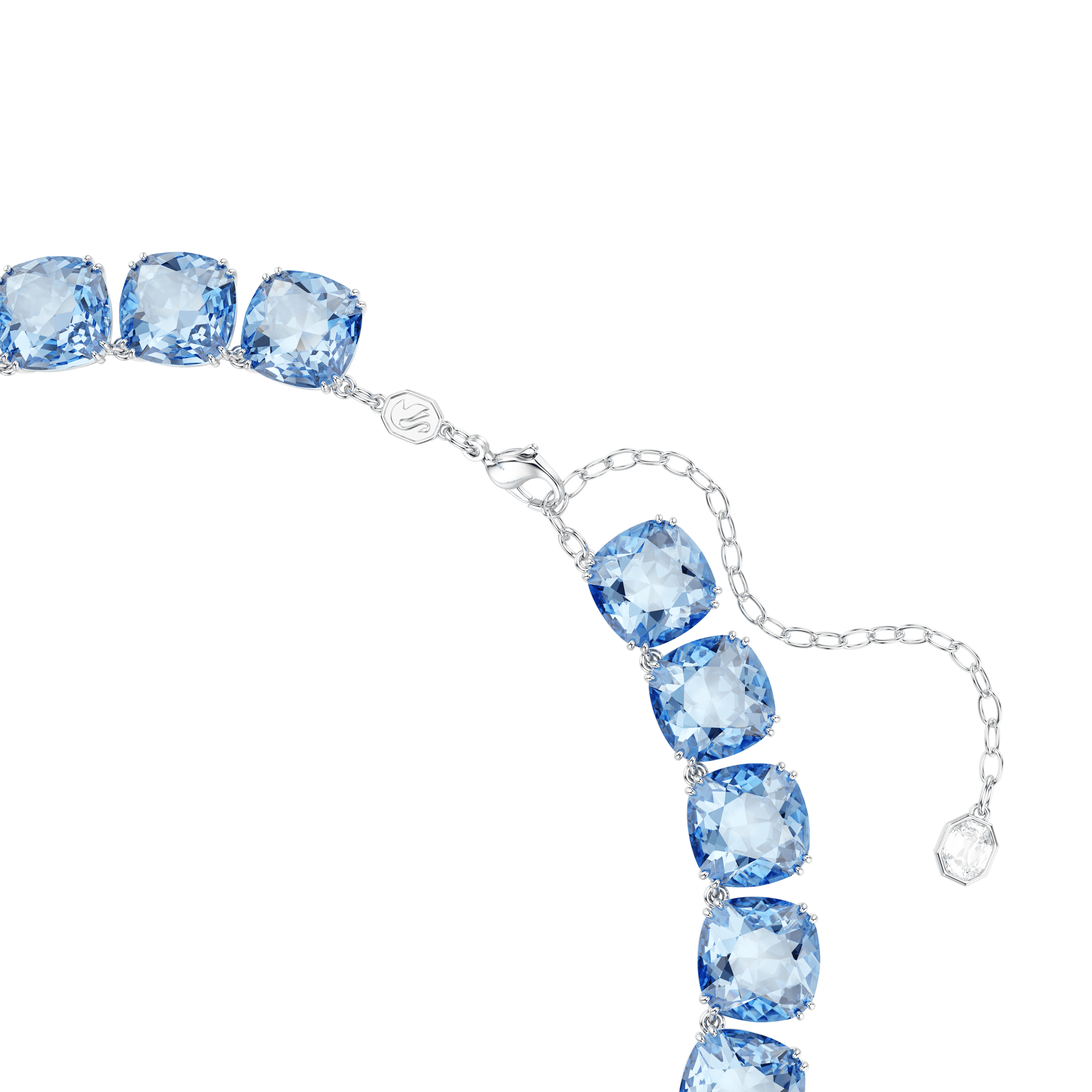 Millenia necklace, Cushion cut, Blue, Rhodium plated