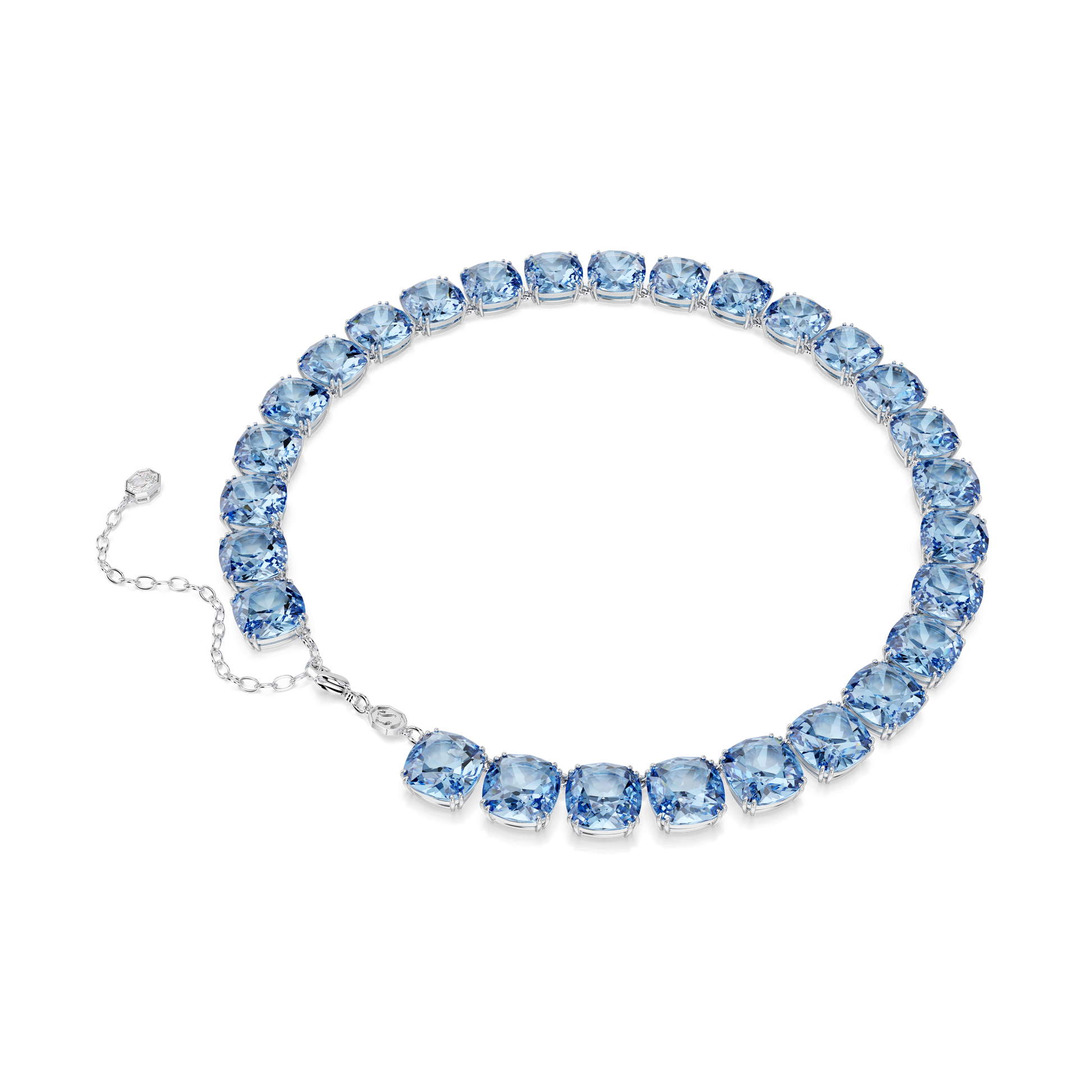 Millenia necklace, Cushion cut, Blue, Rhodium plated