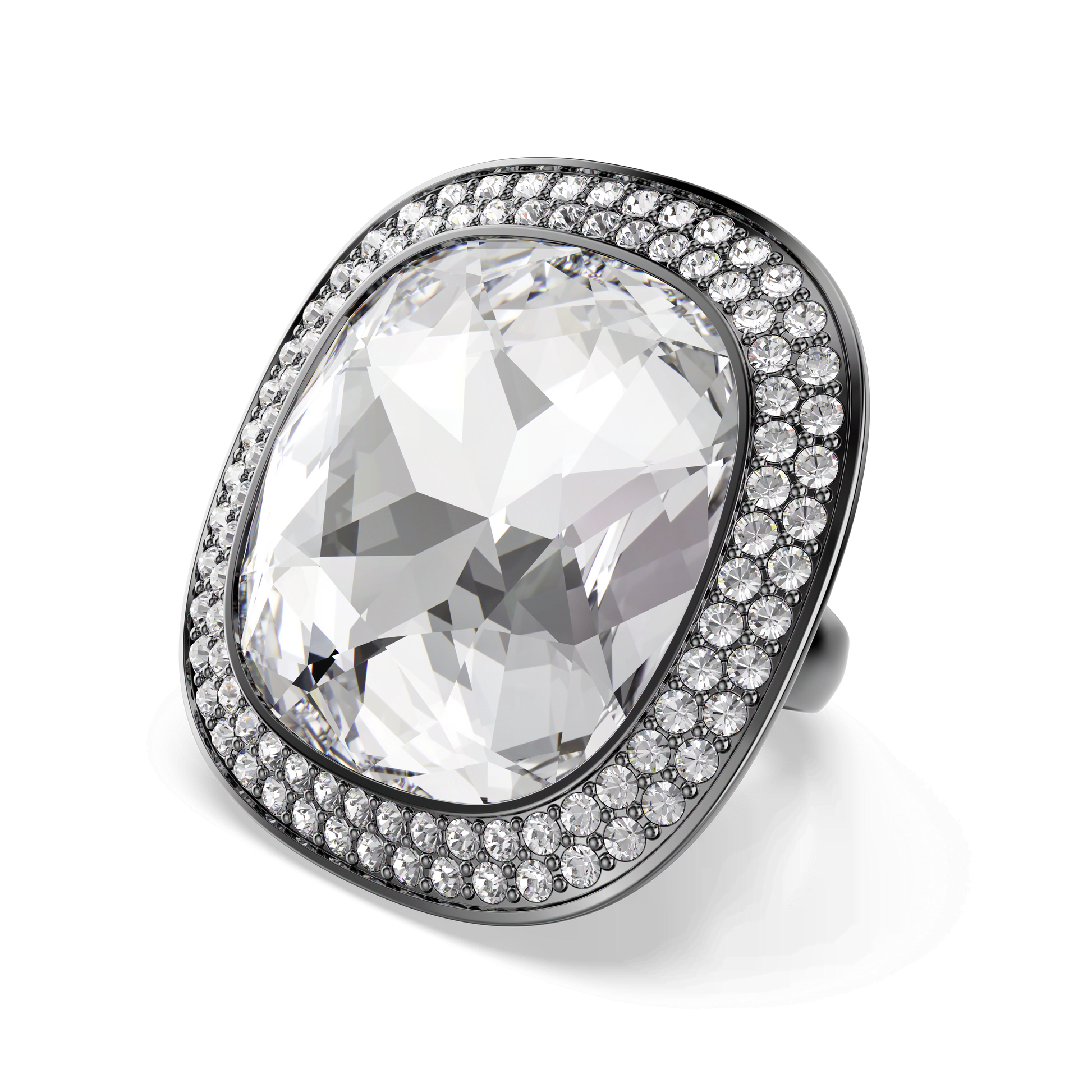 Una Angelic cocktail ring, Cushion cut, White, Ruthenium plated