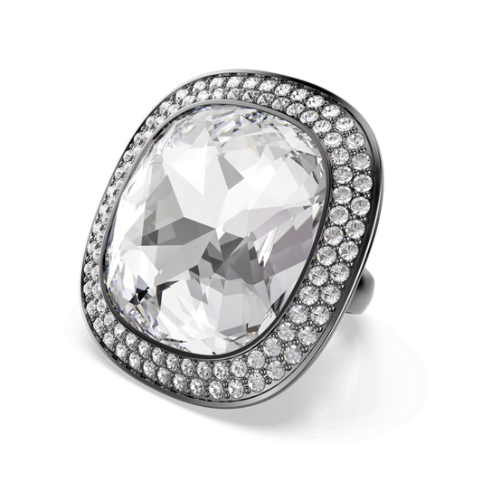 Una Angelic cocktail ring, Cushion cut, White, Ruthenium plated