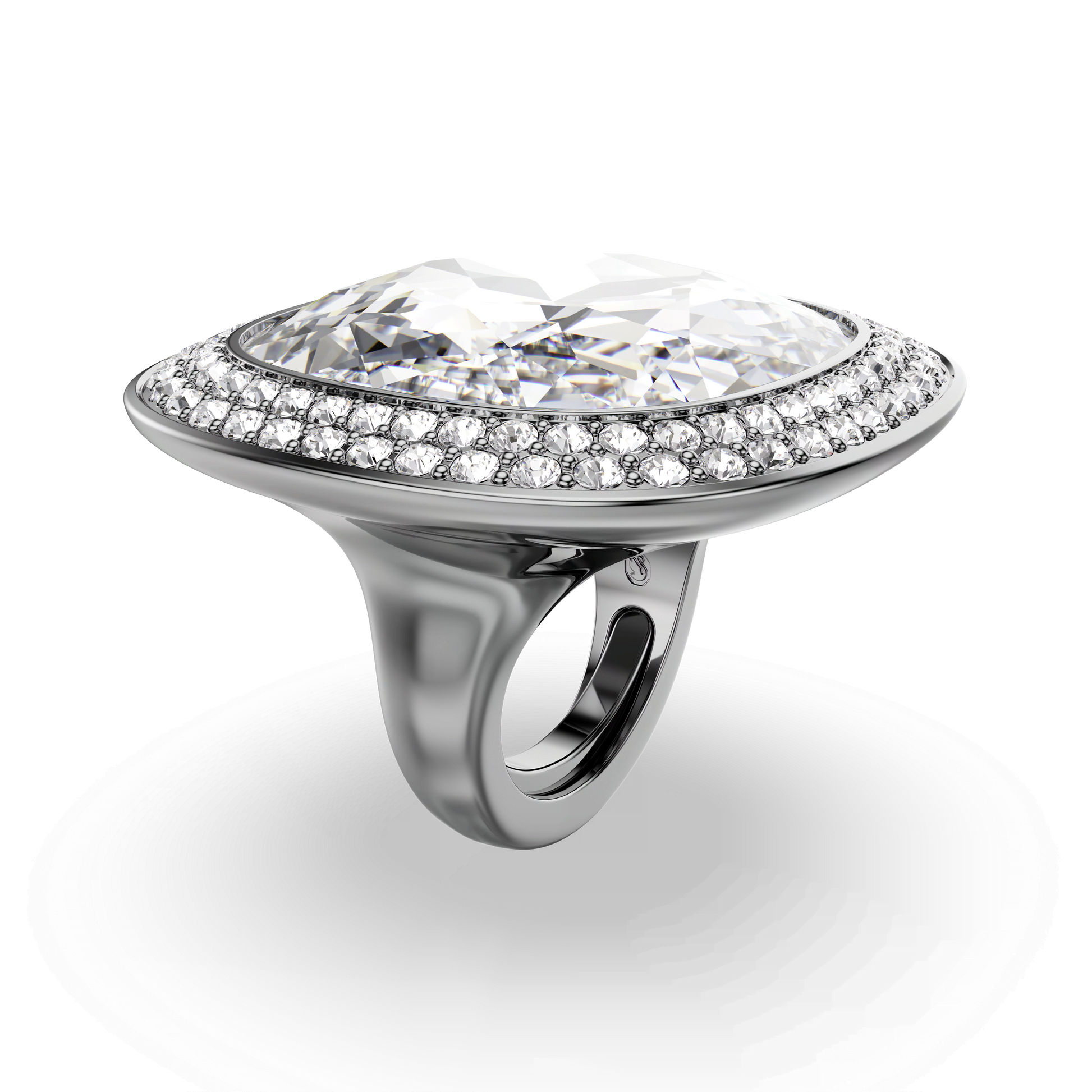 Una Angelic cocktail ring, Cushion cut, White, Ruthenium plated