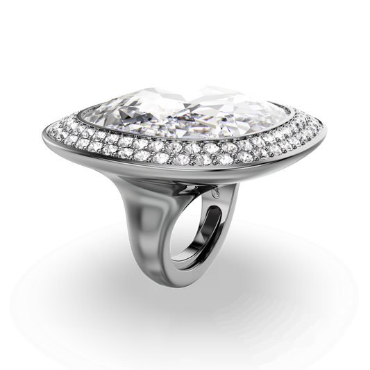 Una Angelic cocktail ring, Cushion cut, White, Ruthenium plated