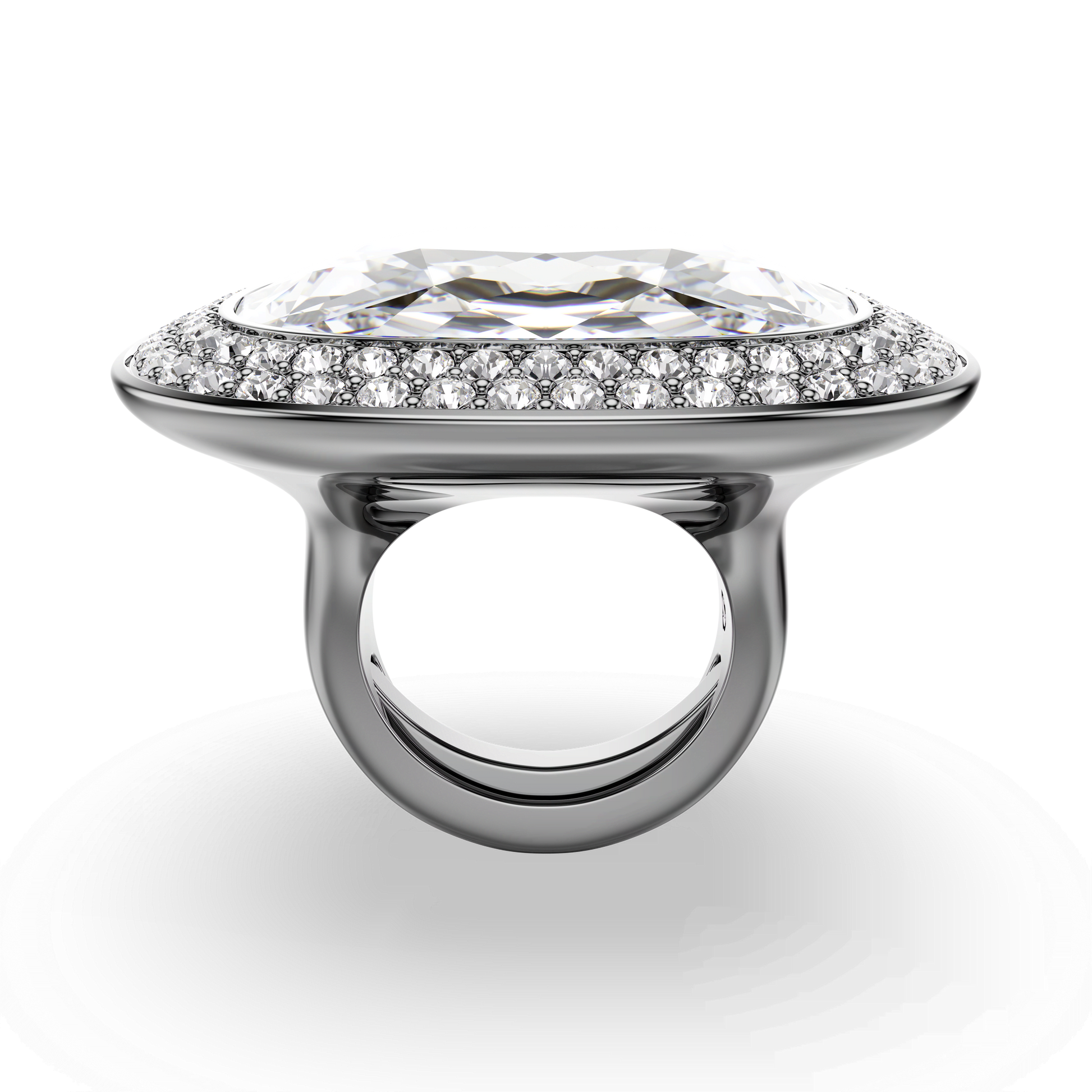 Una Angelic cocktail ring, Cushion cut, White, Ruthenium plated