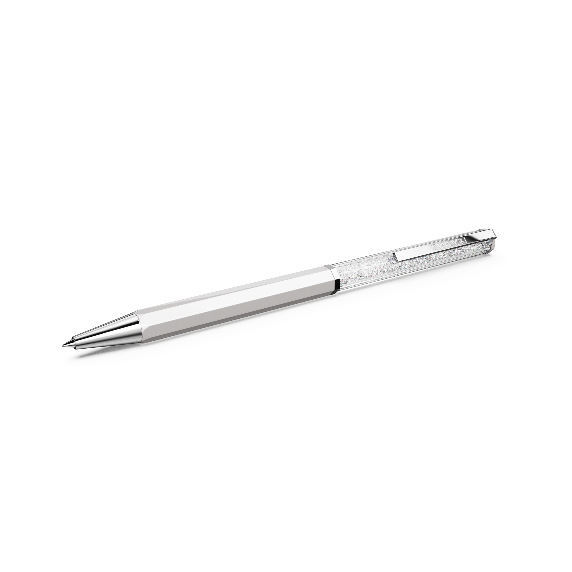 Crystalline ballpoint pen, White lacquered, Chrome plated