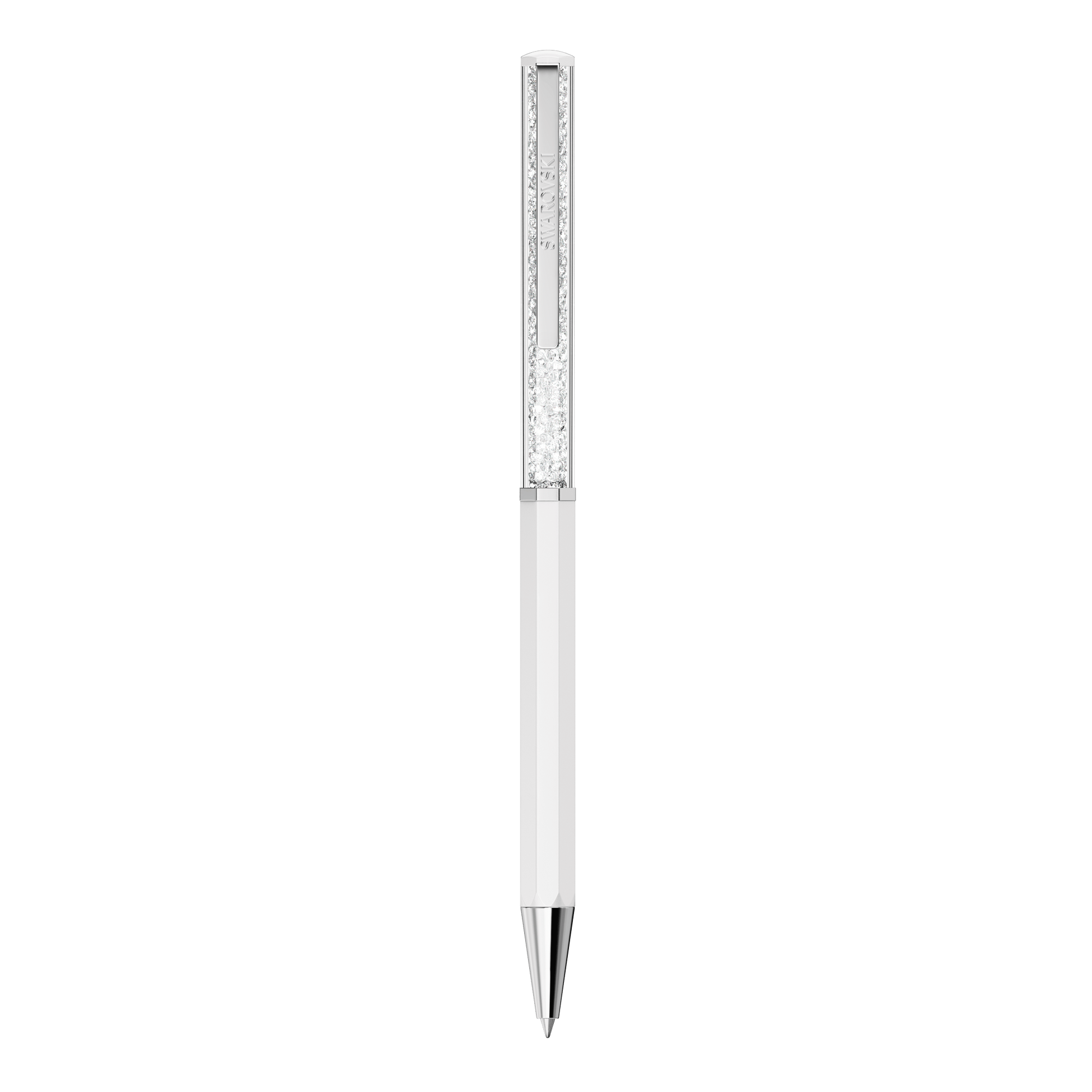 Crystalline ballpoint pen, White lacquered, Chrome plated