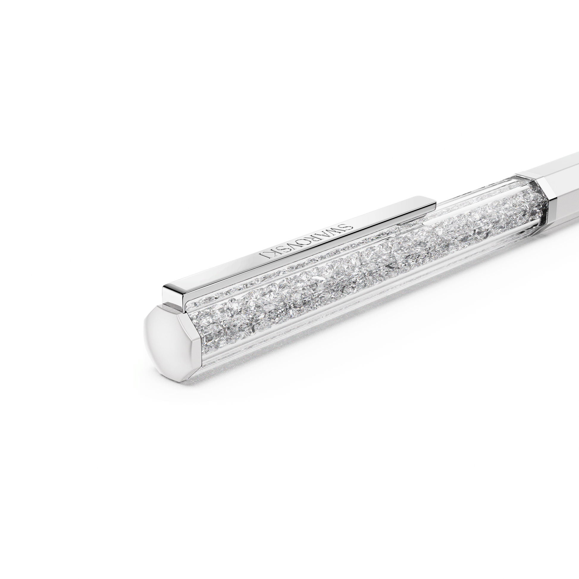 Crystalline ballpoint pen, White lacquered, Chrome plated