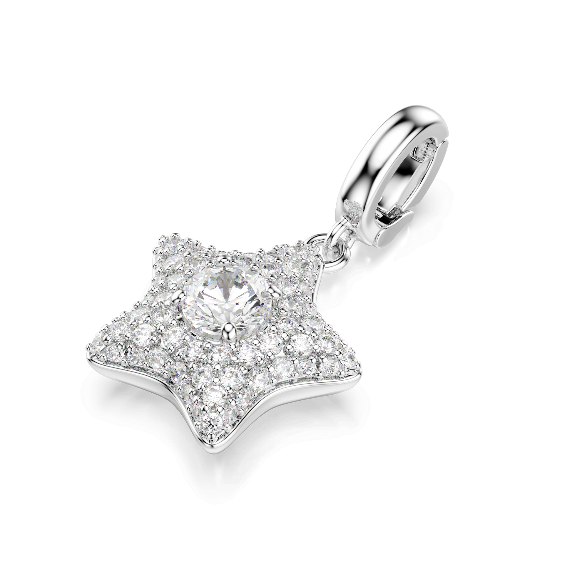 Sublima charm, Round cut, Star, White, Rhodium plated