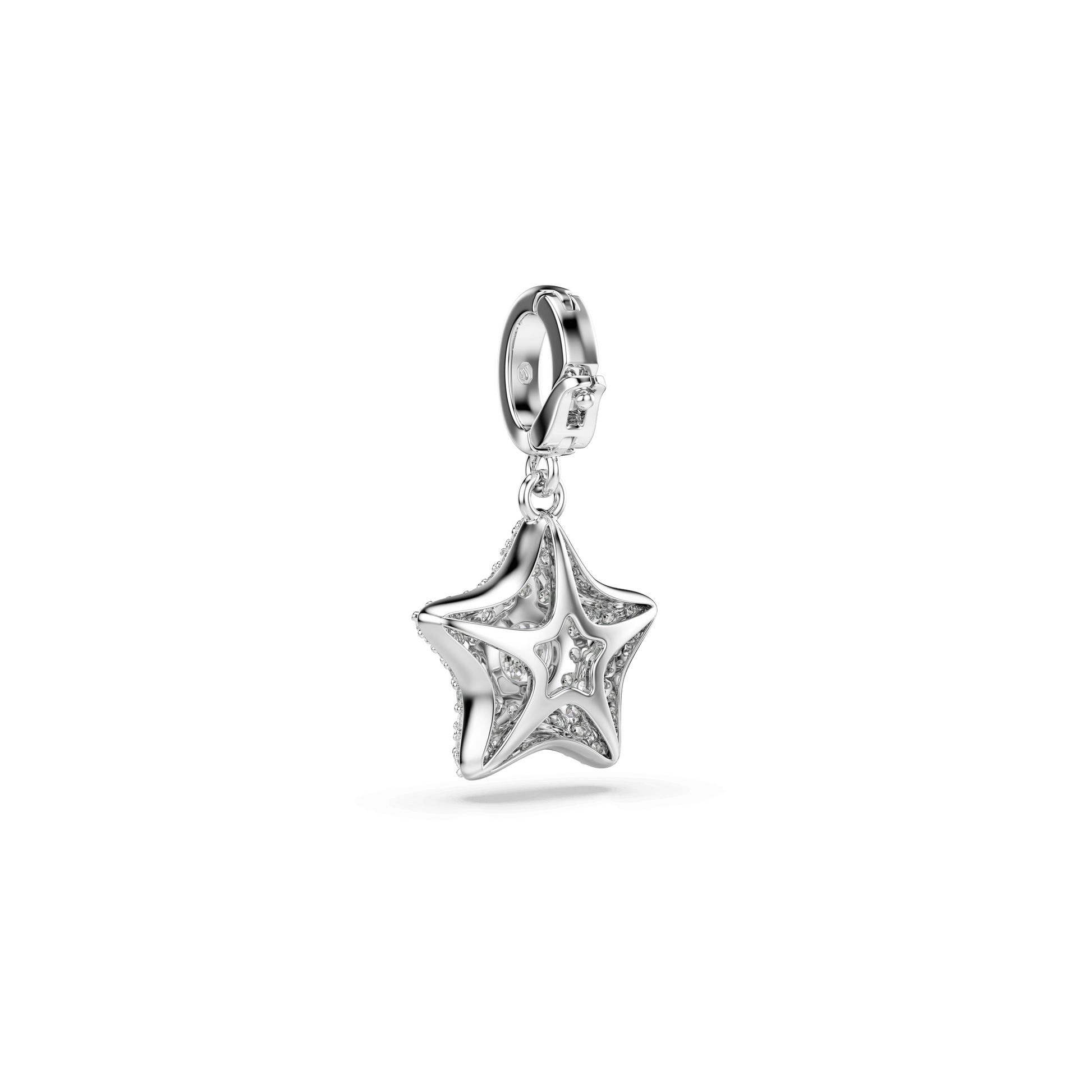 Sublima charm, Round cut, Star, White, Rhodium plated